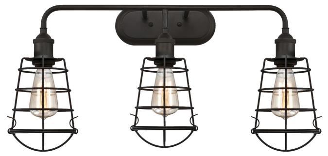 3 Light Wall Fixture Oil Rubbed Bronze Finish Cage Shades