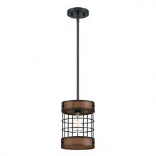  6117900 - Pendant Matte Black Finish with Barnwood Accents Cage Shade