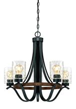  6331900 - 5 Light Chandelier Textured Iron and Barnwood Finish Clear Hammered Glass