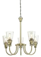  6334100 - 5 Light Chandelier Antique Brass Finish Clear Seeded Glass