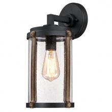 6358800 - Wall Fixture Textured Black Finish with Barnwood Accents Clear Seeded Glass