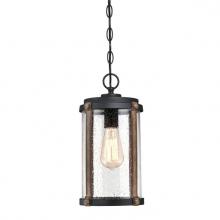  6358900 - Pendant Textured Black Finish with Barnwood Accents Clear Seeded Glass