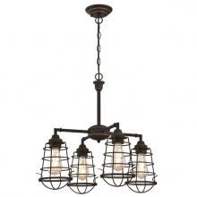  6367000 - 4 Light Chandelier/Semi-Flush Oil Rubbed Bronze Finish with Highlights Cage Shades