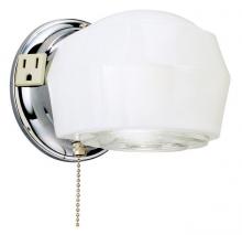  6640200 - 1 Light Wall Fixture with Ground Convenience Outlet and Pull Chain Chrome Finish Base White and
