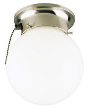  6720800 - 6 in. 1 Light Flush Pull Chain Brushed Nickel Finish White Glass Globe