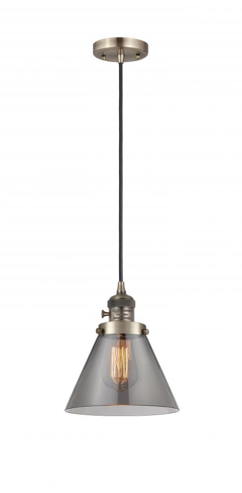 Cone - 1 Light - 8 inch - Antique Brass - Cord hung - Mini Pendant