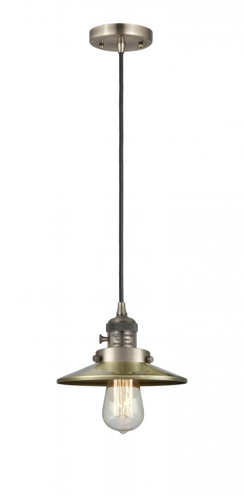 Railroad - 1 Light - 8 inch - Antique Brass - Cord hung - Mini Pendant