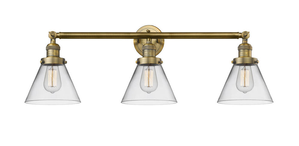 Cone - 3 Light - 32 inch - Brushed Brass - Bath Vanity Light