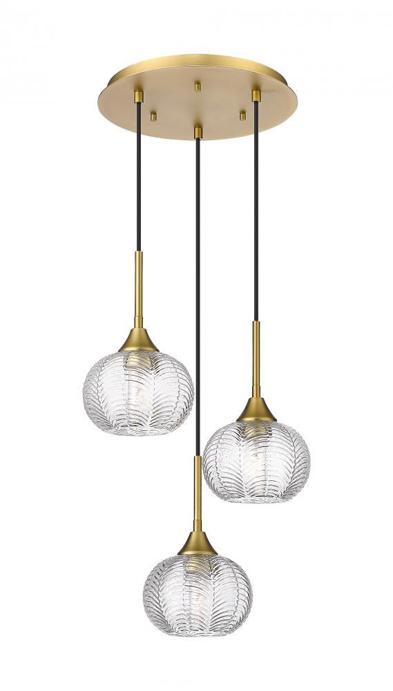 Berkshire - 3 Light - 15 inch - Brushed Brass - Cord Hung - Multi Pendant