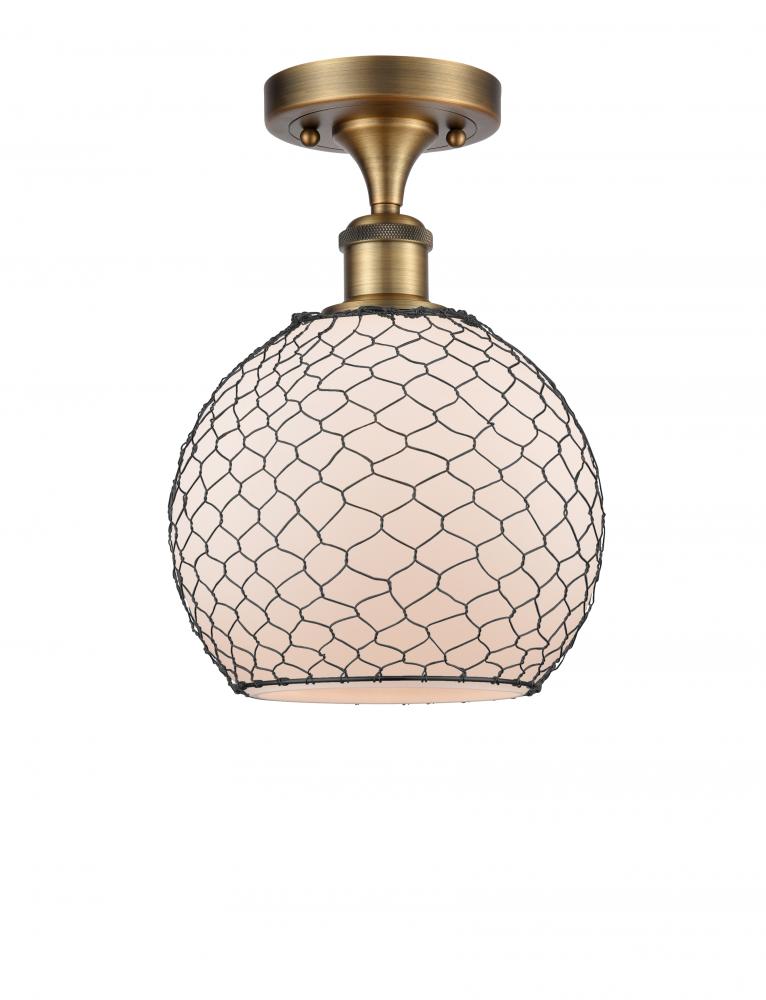 Farmhouse Chicken Wire - 1 Light - 8 inch - Brushed Brass - Semi-Flush Mount