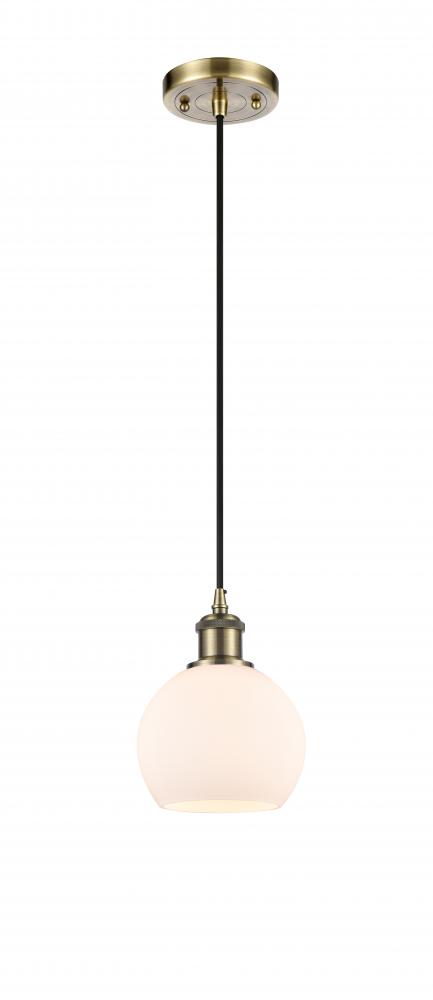 Athens - 1 Light - 6 inch - Antique Brass - Cord hung - Mini Pendant