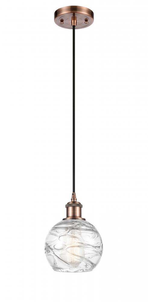 Athens Deco Swirl - 1 Light - 6 inch - Antique Copper - Cord hung - Mini Pendant