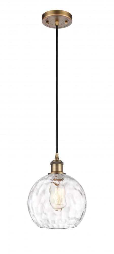 Athens Water Glass - 1 Light - 8 inch - Brushed Brass - Cord hung - Mini Pendant