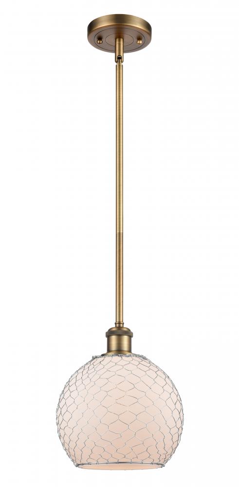 Farmhouse Chicken Wire - 1 Light - 8 inch - Brushed Brass - Mini Pendant