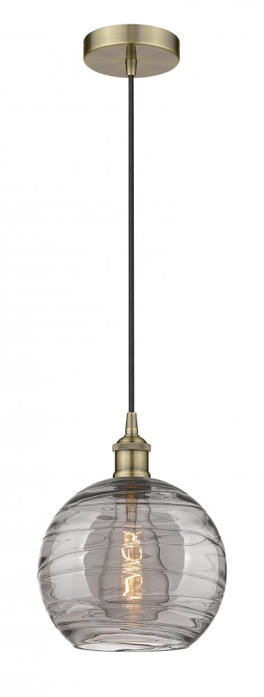 Athens Deco Swirl - 1 Light - 10 inch - Antique Brass - Cord hung - Mini Pendant