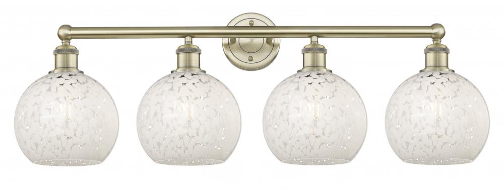 White Mouchette - 4 Light - 35 inch - Antique Brass - Bath Vanity Light