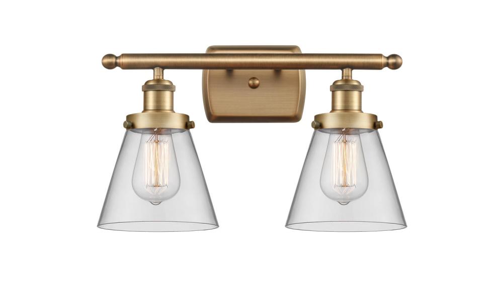 Cone - 2 Light - 16 inch - Brushed Brass - Bath Vanity Light