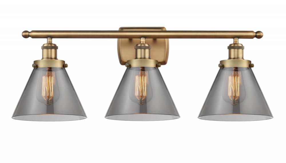 Cone - 3 Light - 28 inch - Brushed Brass - Bath Vanity Light