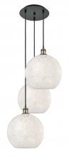  113B-3P-BAB-G1216-12WM - White Mouchette - 3 Light - 19 inch - Black Antique Brass - Cord Hung - Multi Pendant