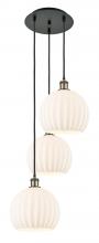  113B-3P-BAB-G1217-10WV - White Venetian - 3 Light - 17 inch - Black Antique Brass - Cord Hung - Multi Pendant