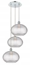  113B-3P-PC-G555-12CL - Ithaca - 3 Light - 19 inch - Polished Chrome - Cord hung - Multi Pendant