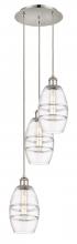  113B-3P-PN-G557-6CL - Vaz - 3 Light - 12 inch - Polished Nickel - Cord hung - Multi Pendant