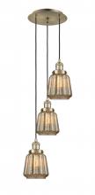  113F-3P-AB-G146 - Chatham - 3 Light - 14 inch - Antique Brass - Cord hung - Multi Pendant