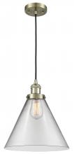  201C-AB-G42-L-LED - Cone - 1 Light - 12 inch - Antique Brass - Cord hung - Mini Pendant