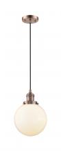  201C-AC-G201-8-LED - Beacon - 1 Light - 8 inch - Antique Copper - Cord hung - Mini Pendant