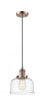  201C-AC-G713-LED - Bell - 1 Light - 8 inch - Antique Copper - Cord hung - Mini Pendant