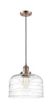  201C-AC-G713-L - Bell - 1 Light - 12 inch - Antique Copper - Cord hung - Mini Pendant