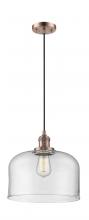  201C-AC-G72-L-LED - Bell - 1 Light - 12 inch - Antique Copper - Cord hung - Mini Pendant