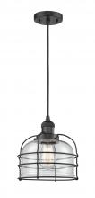  201C-BK-G72-CE - Bell Cage - 1 Light - 9 inch - Matte Black - Cord hung - Mini Pendant