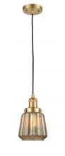  201C-SG-G146-LED - Chatham - 1 Light - 7 inch - Satin Gold - Cord hung - Mini Pendant