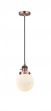  201CSW-AC-G201-6-LED - Beacon - 1 Light - 6 inch - Antique Copper - Cord hung - Mini Pendant