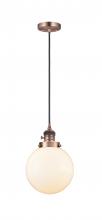  201CSW-AC-G201-8-LED - Beacon - 1 Light - 8 inch - Antique Copper - Cord hung - Mini Pendant