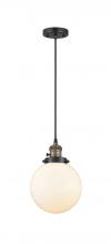  201CSW-BAB-G201-8-LED - Beacon - 1 Light - 8 inch - Black Antique Brass - Cord hung - Mini Pendant