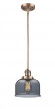  201S-AC-G73-LED - Bell - 1 Light - 8 inch - Antique Copper - Stem Hung - Mini Pendant