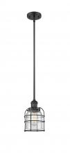  201S-BK-G54-CE - Bell Cage - 1 Light - 6 inch - Matte Black - Stem Hung - Mini Pendant