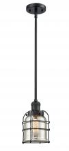  201S-BK-G58-CE-LED - Bell Cage - 1 Light - 6 inch - Matte Black - Stem Hung - Mini Pendant