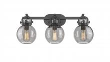 410-3W-BK-G410-7SM - Newton Sphere - 3 Light - 27 inch - Matte Black - Bath Vanity Light