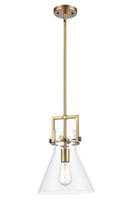  411-1S-BB-10CL - Newton Cone - 1 Light - 10 inch - Brushed Brass - Stem Hung - Mini Pendant