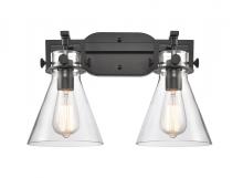  411-2W-BK-7CL - Newton Cone - 2 Light - 17 inch - Matte Black - Bath Vanity Light