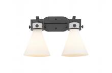  411-2W-BK-G411-7WH - Newton Cone - 2 Light - 17 inch - Matte Black - Bath Vanity Light