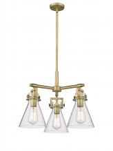  411-3CR-BB-G411-7SDY - Newton Cone - 3 Light - 21 inch - Brushed Brass - Pendant