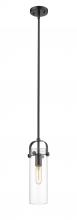  423-1S-BK-4CL-LED - Pilaster - 1 Light - 12 inch Long Glass - Matte Black - Stem hung - Mini Pendant