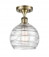  516-1C-AB-G1213-8-LED - Athens Deco Swirl - 1 Light - 8 inch - Antique Brass - Semi-Flush Mount