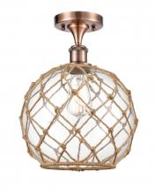  516-1C-AC-G122-10RB-LED - Farmhouse Rope - 1 Light - 10 inch - Antique Copper - Semi-Flush Mount