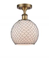  516-1C-BB-G121-8CBK-LED - Farmhouse Chicken Wire - 1 Light - 8 inch - Brushed Brass - Semi-Flush Mount