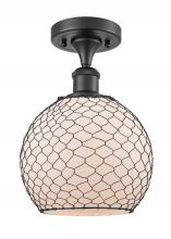  516-1C-BK-G121-8CBK-LED - Farmhouse Chicken Wire - 1 Light - 8 inch - Matte Black - Semi-Flush Mount